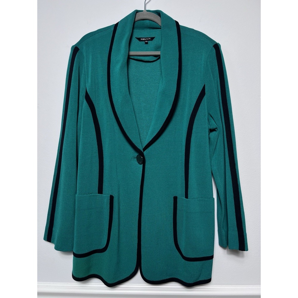 Vintage Misook (Large) Green Button Front Textured Knit Jacket Ladylike Gilmore